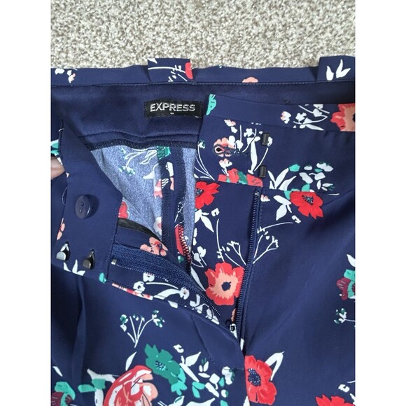 Express Ankle High Rise Belted Dress Pants Navy Blue Floral Sz 2 Business Casual - Picture 4 of 7